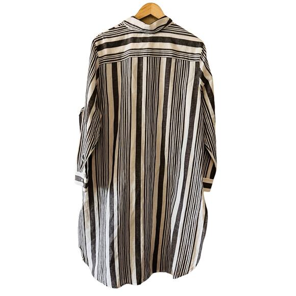 Chico’s Linen Cotton Striped Long Sleeve Maxi Shirt 16P black white cream grey - Picture 2 of 7